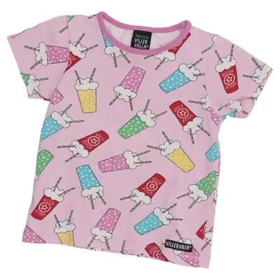 T-shirt (Rosa, Flerfärgad) från Villervalla Elastan, Ekologisk bomull