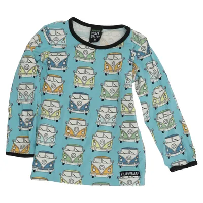 Långärmad t-shirt (Blå, Flerfärgad) från Villervalla Elastan, Ekologisk bomull