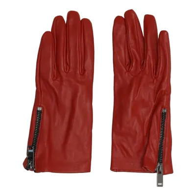 Leather gloves (Red) from Mango Accessories Leather, Polyester