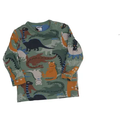 Långärmad t-shirt (Grön, Flerfärgad) från Polarn O. Pyret Elastan, Ekologisk bomull