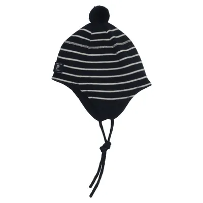 Bobble hat (Black, White) from Polarn O. Pyret Merino wool, Recycled polyester