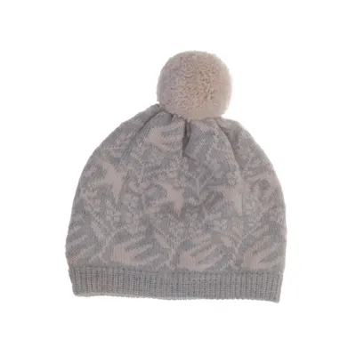 Pompon muts (Grijs, Beige) Alpacawol, Zijde