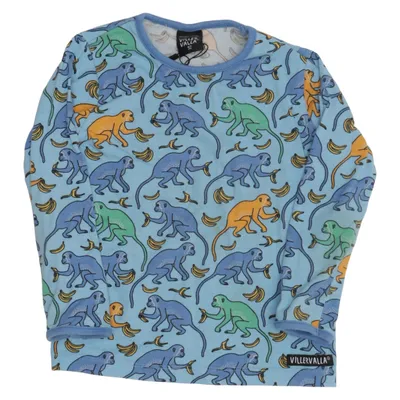 Långärmad t-shirt (Blå, Flerfärgad) från Villervalla Elastan, Ekologisk bomull