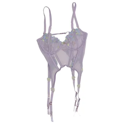 Bustier (Amelia · lingerie · bustier · corset top · lace · sheer · lavender · feminine · sexy · coquette · soft girl · romantic · mesh · embroidered · fitted · glam · party · going out · delicate · statement · Y2K) fra Lounge Elastan, Genanvendt polyester
