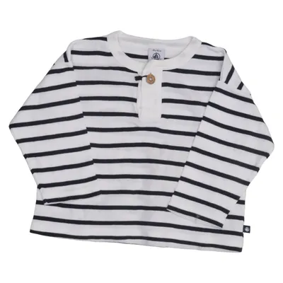 T-shirt à manches longues (Blanc, Bleu) de Petit Bateau Coton