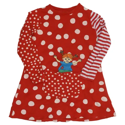 Klänning (Röd, Vit, Flerfärgad) från Pippi Långstrump Bomull, Elastan