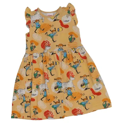Klänning (Gul, Flerfärgad) från Pippi Långstrump Bomull, Elastan