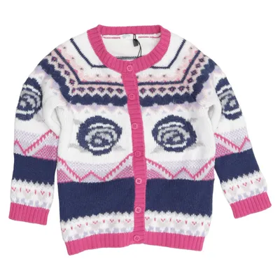 Strickjacke (Weiß, Blau, Pink) von Benetton Baby Acryl, Mohair, Polyamid, Wolle