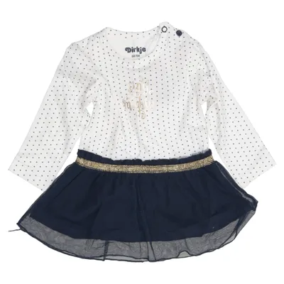 Jurk (Wit, Blauw) van Dirkje Katoen, Elastaan, Nylon