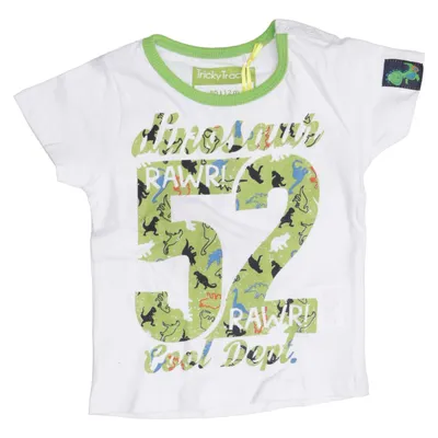 T-shirt (White, Green, Multicolored) from Tricky Tracks Cotton