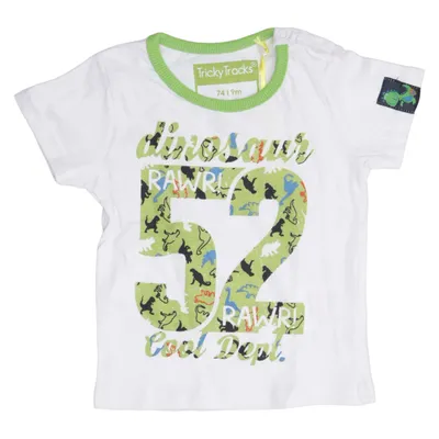 T-shirt (White, Green, Multicolored) from Tricky Tracks Cotton