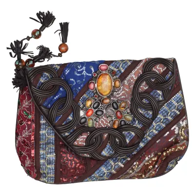 Envelop tas (Bruin, Meerkleurig) van Antik Batik Katoen, Leer