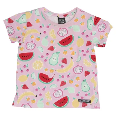 T-shirt (Roze, Meerkleurig) van Villervalla Elastaan, Organisch katoen