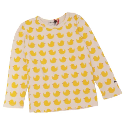Langærmet t-shirt (Hvid, Gul) fra Bobo Choses Elastan, Økologisk bomuld