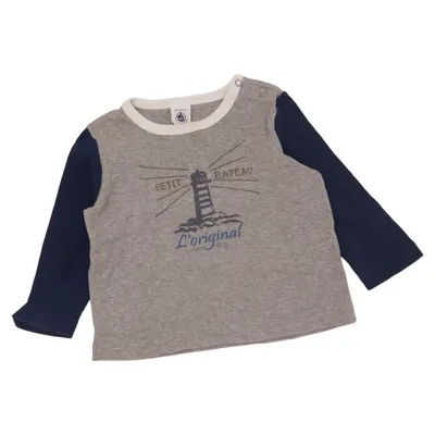 Long sleeve T-shirt (Gray, Blue, White) from Petit Bateau Cotton
