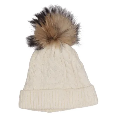 Bobble hat (Bommel 2 Knit) from Mauritius Acrylic, Fur, Polyester