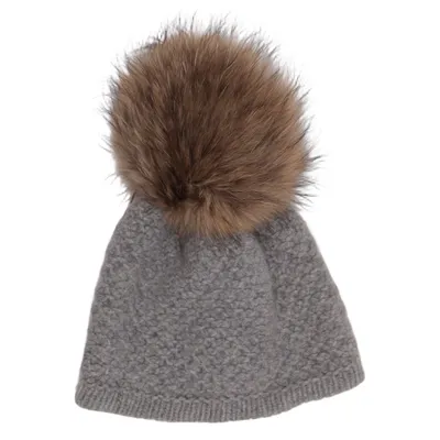 Bobble hat (Gray) from Inverni Cashmere, Fur, Wool