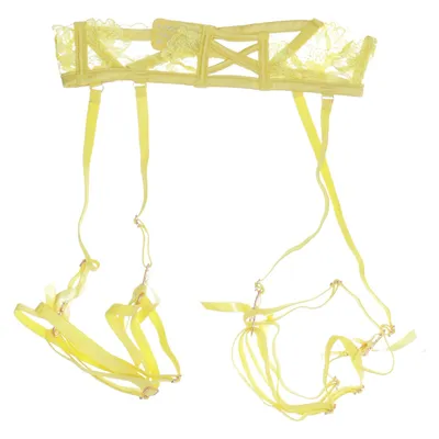 yellow garter belt Floral Embroidered Ruffle Garter Lingerie Set In LIGHT YELLOW main image 1