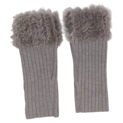 Wrist warmers (Gray) from Taifun Acrylic, Elastane, Rabbit fur, Wool