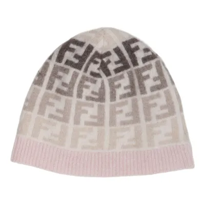 Beanie-Mütze (Beige, Braun, Pink) von Fendi Kaschmir, Polyamid, Viskose, Wolle