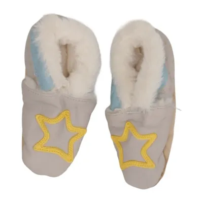 Baby slofjes (Grijs, Geel, Blauw) van Walkx Leer, Wol