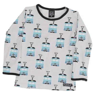 Langærmet t-shirt (Grå, Blå, Sort) fra Villervalla Elastan, Økologisk bomuld