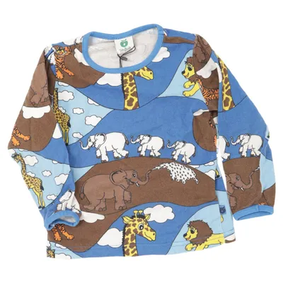 Langarmshirt (Blau, Braun, Mehrfarbig) von Småfolk Elasthan, Bio-Baumwolle