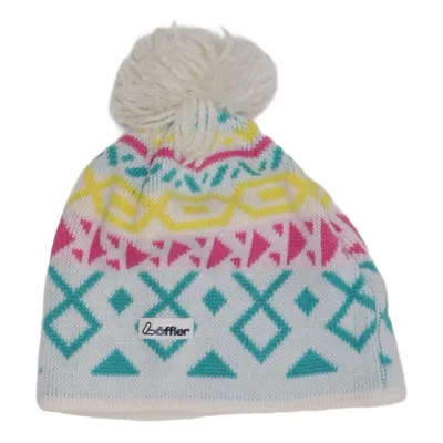 Bonnet à pompon (Blanc, Multicolore) de Löffler Acrylique, Laine