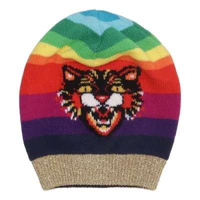 Beanie (Gucci Rainbow Angry Cat/Tiger Wool Beanie) from Gucci Metallic fiber, Wool