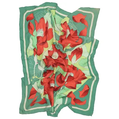 Shawl (Green, Red) from Hermès Silk