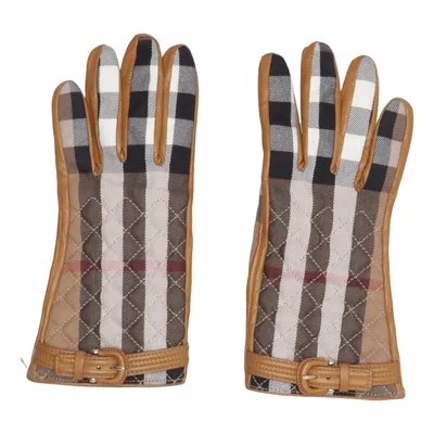 Leren handschoenen (Bruin, Meerkleurig) van Burberry Katoen, Leer