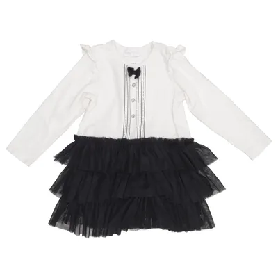 Kjole (Hvid, Sort) fra Baby by Lindex Bomuld, Elastan, Polyester
