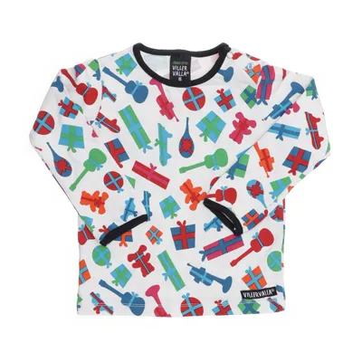 Langærmet t-shirt (Hvid, Flerfarvet) fra Villervalla Økologisk bomuld, Elastan