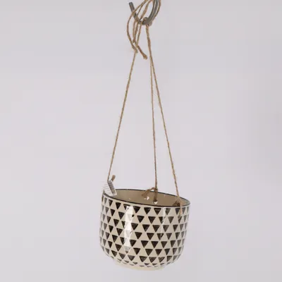 Hanging flower pot (Black Geo Isla) from Sass & Belle