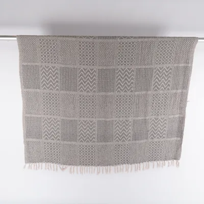 Blanket (Gray, White) from Bloomingville Acrylic, Cotton, Polyester