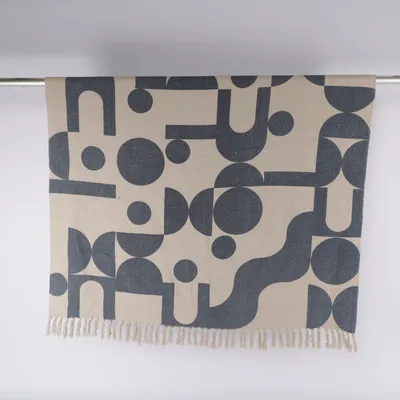 Tæpppe (Blå, Beige) fra Bloomingville Akryl, Bomuld, Polyester, Viscose
