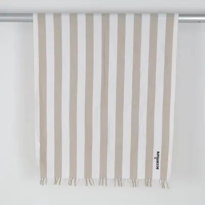 Serviette de plage (Beige, Blanc) de Vinga Coton recyclé, Polyester recyclé