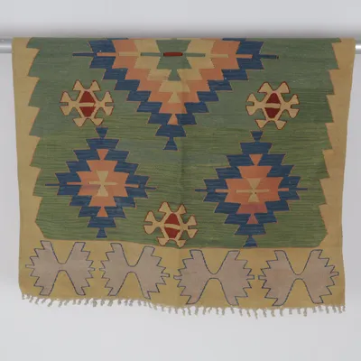 Woven rug (Green, Blue, Beige) Wool