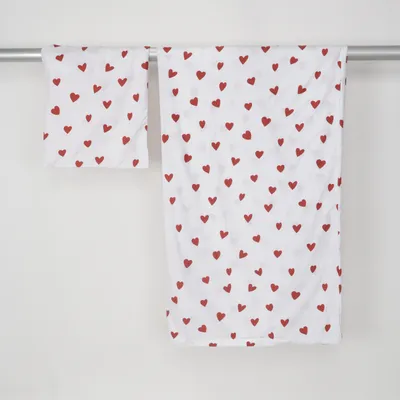 Sengesæt (Hvid, Rød) Polyester