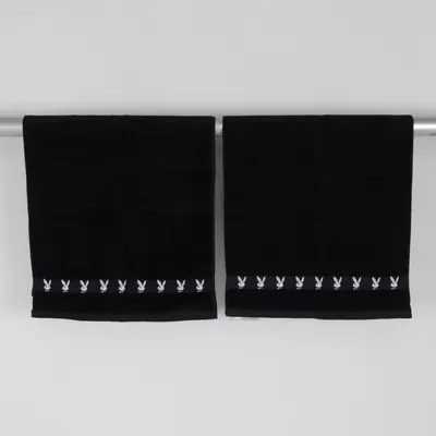 Bath towel (Black, White) from Playboy Cotton