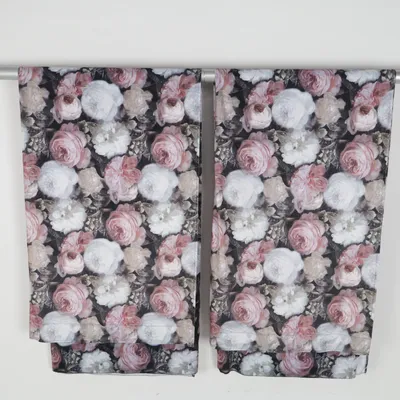 Gardin med rynkebånd (Pink, Hvid, Sort, Grå) Polyester