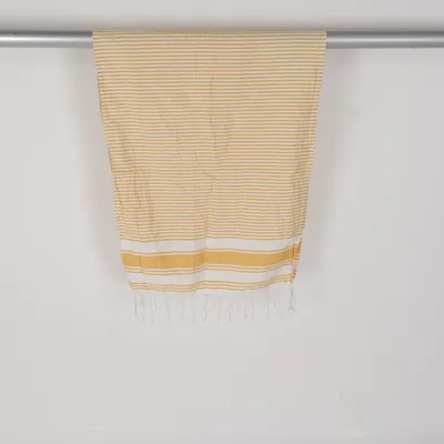 Beach towel (Yellow, White) Cotton, Polyester, Viscose