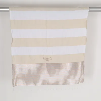 Serviette de plage (Beige, Blanc) de Emma S. Coton