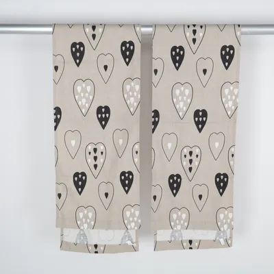 Gordijn aan roede (Beige, Zwart, Wit) Katoen, Polyester