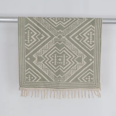 Woven rug (Beige, Green) from Schou Recycled cotton, Recycled polyester