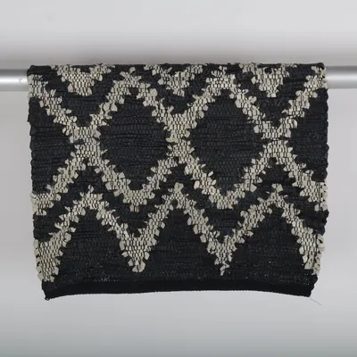 Tapis tissé (Noir, Blanc) Coton, Cuir