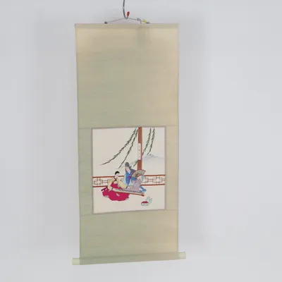 Tapisserie (Korea rollbild seidenstickerei alt sammlerstück Bambus glückliches paar , Feng shui) Soie