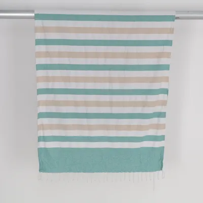 Strandhandduk (Grön, Beige, Vit) från Aqua Blue Bomull