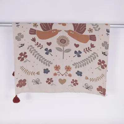 Blanket (Beige, Multicolored) Acrylic, Cotton, Polyester, Viscose
