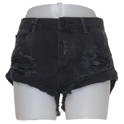 Jeans Shorts (Grau) von One Teaspoon Baumwolle, Leder